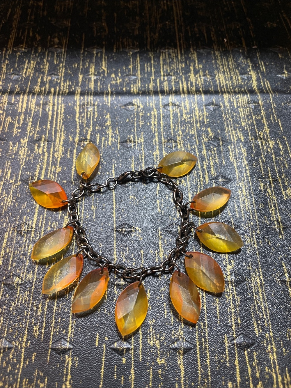 Amber Color Acrylic Leaf Charm Bracelet